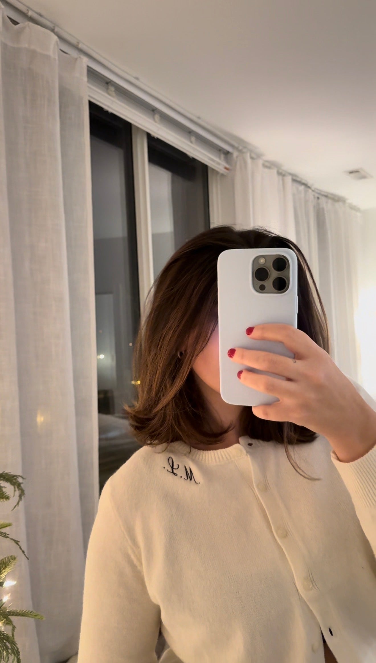 E. Cream Initial Button Up Sweater !!